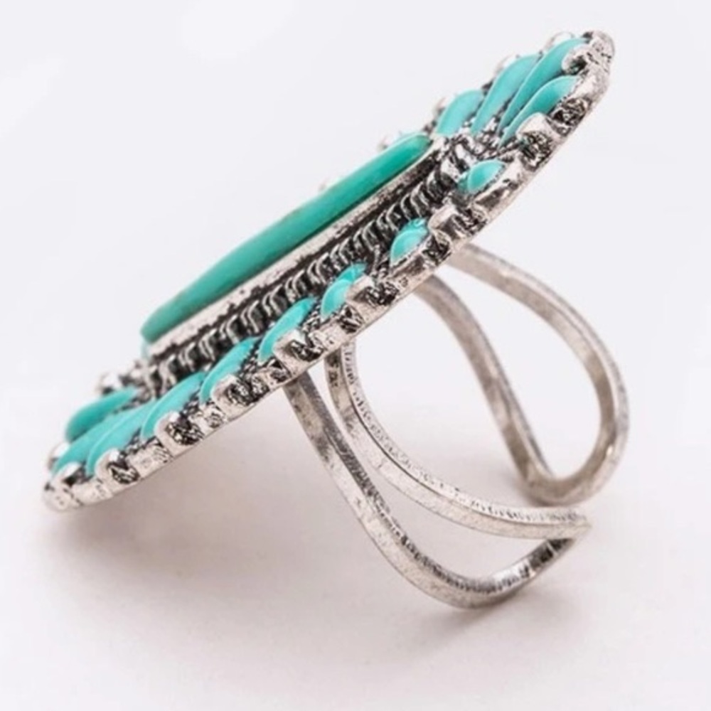 Boho Squash Blossom Natural Stone Cuff Ring - Picture 3 of 8